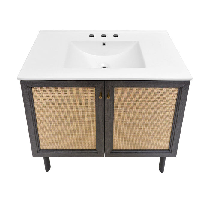 Swiss Madison Classe 36 in. Black Oak Bathroom Vanity With White, 3-Hole Ceramic Sink Top - SM-BV663B-3