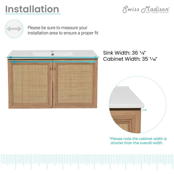 Swiss Madison Classe 36" Wall-Mounted Bathroom Vanity in Oak - SM-BV667