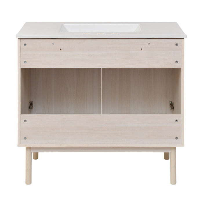 Swiss Madison Classe 36 in. White Oak Bathroom Vanity With White, 3-Hole Ceramic Sink Top - SM-BV663W-3