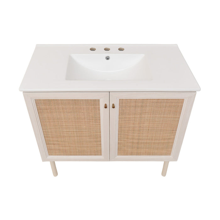 Swiss Madison Classe 36 in. White Oak Bathroom Vanity With White, 3-Hole Ceramic Sink Top - SM-BV663W-3