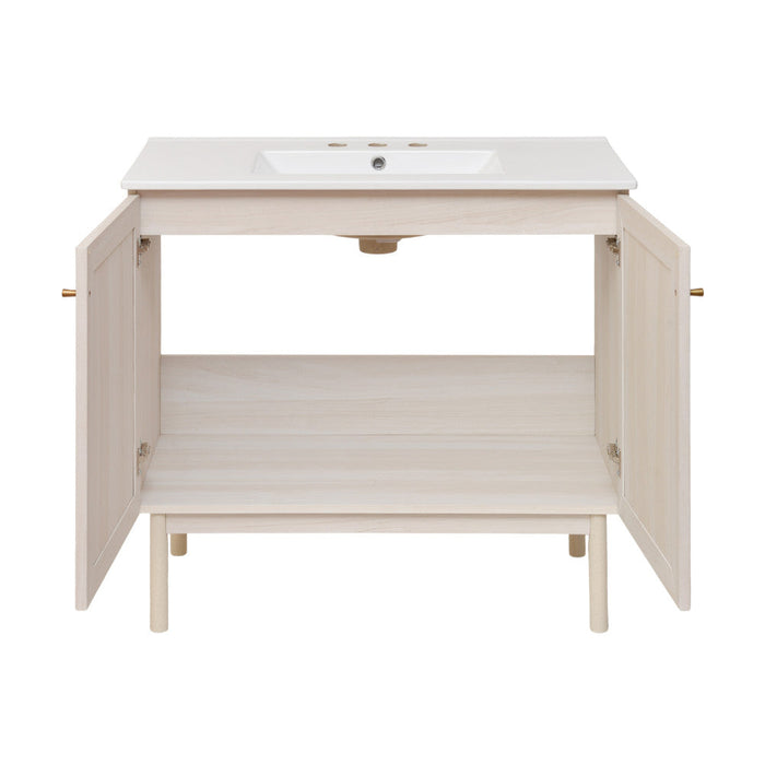 Swiss Madison Classe 36 in. White Oak Bathroom Vanity With White, 3-Hole Ceramic Sink Top - SM-BV663W-3