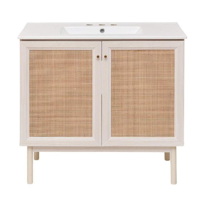 Swiss Madison Classe 36 in. White Oak Bathroom Vanity With White, 3-Hole Ceramic Sink Top - SM-BV663W-3