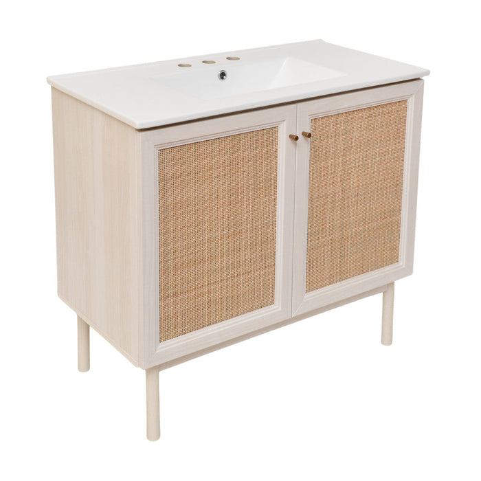 Swiss Madison Classe 36 in. White Oak Bathroom Vanity With White, 3-Hole Ceramic Sink Top - SM-BV663W-3