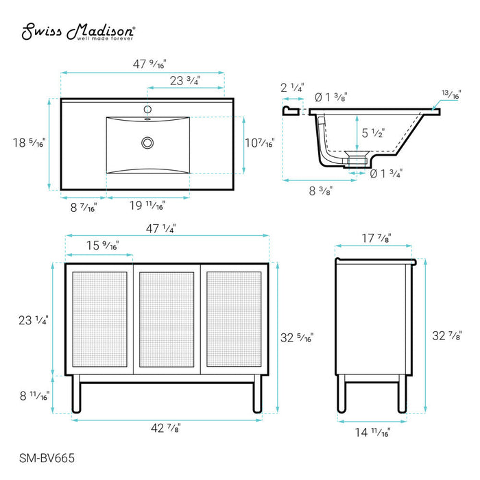 Swiss Madison Classe 48" Bathroom Vanity in Oak - SM-BV665