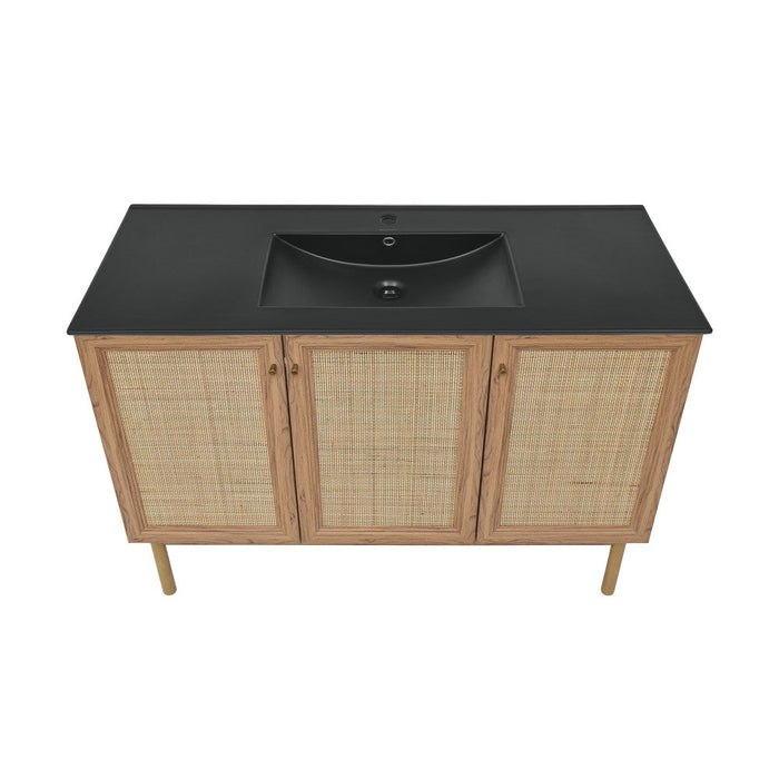 Swiss Madison Classe 48 in. Brown Oak Bathroom Vanity With Black Ceramic Sink Top - SM-BV665MB