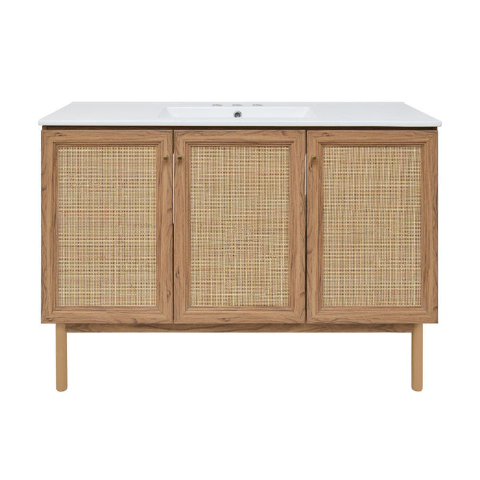 Swiss Madison Classe 48 in. Brown Oak Bathroom Vanity With White, 3-Hole Ceramic Sink Top - SM-BV665-3