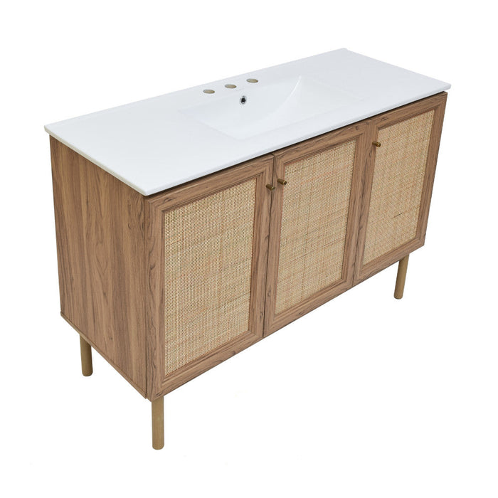 Swiss Madison Classe 48 in. Brown Oak Bathroom Vanity With White, 3-Hole Ceramic Sink Top - SM-BV665-3