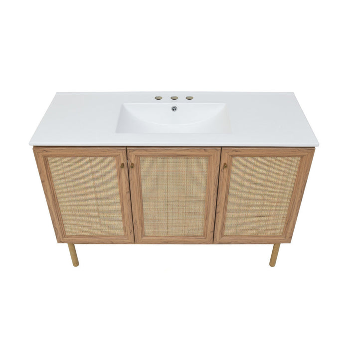 Swiss Madison Classe 48 in. Brown Oak Bathroom Vanity With White, 3-Hole Ceramic Sink Top - SM-BV665-3