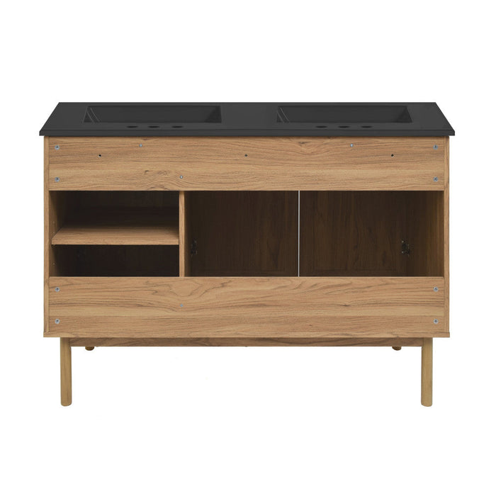 Swiss Madison Classe 48 in. Brown Oak, Double Basin Bathroom Vanity With Black, 3-Hole Ceramic Sink Top - SM-BV665D-3MB