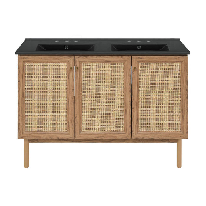 Swiss Madison Classe 48 in. Brown Oak, Double Basin Bathroom Vanity With Black, 3-Hole Ceramic Sink Top - SM-BV665D-3MB