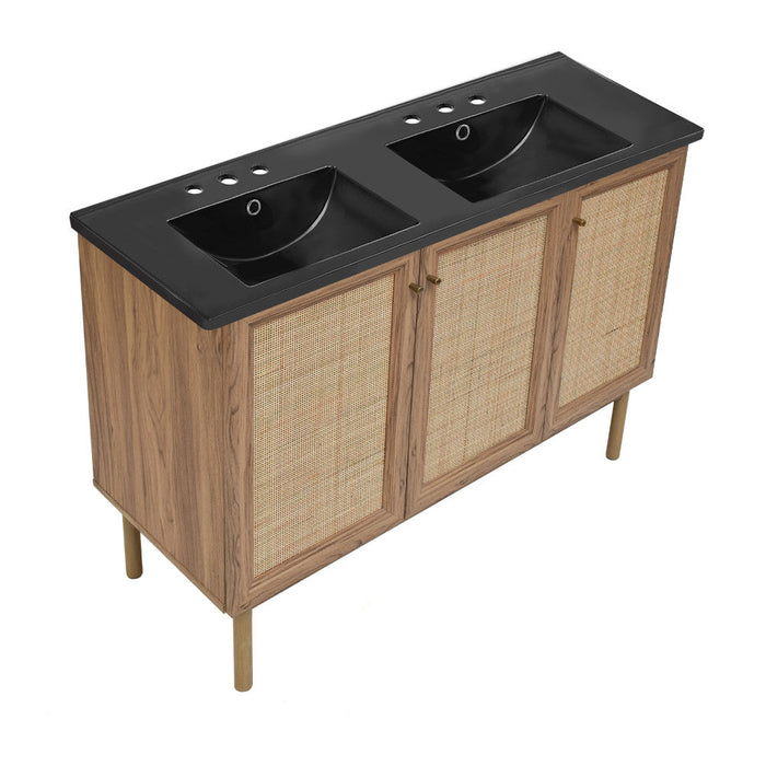 Swiss Madison Classe 48 in. Brown Oak, Double Basin Bathroom Vanity With Black, 3-Hole Ceramic Sink Top - SM-BV665D-3MB