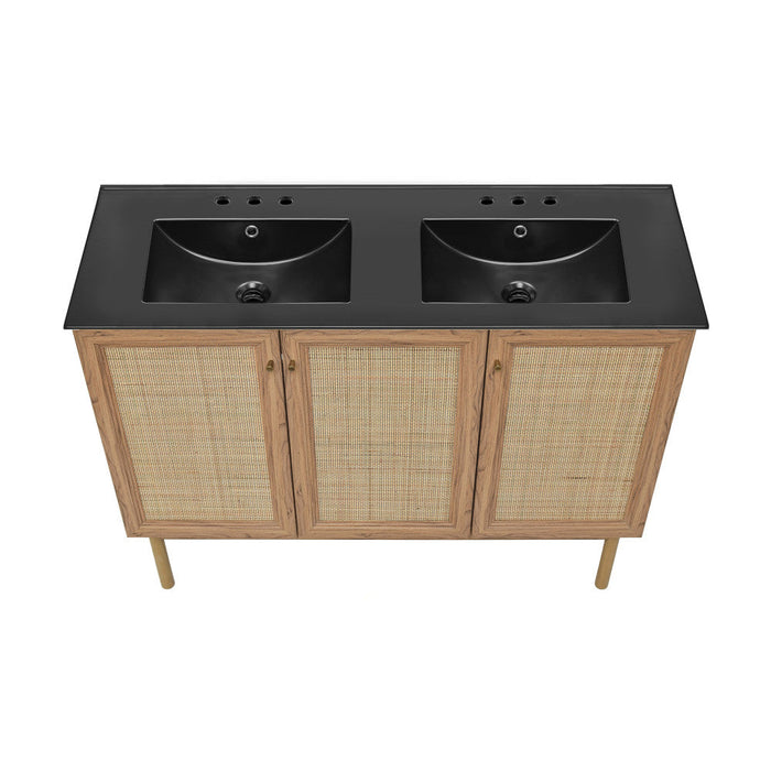 Swiss Madison Classe 48 in. Brown Oak, Double Basin Bathroom Vanity With Black, 3-Hole Ceramic Sink Top - SM-BV665D-3MB