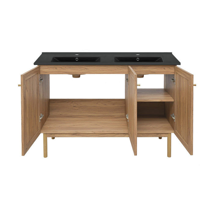 Swiss Madison Classe 48 in. Brown Oak, Double Basin Bathroom Vanity With Black Ceramic Sink Top - SM-BV665DMB