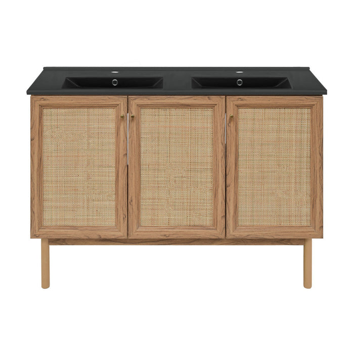 Swiss Madison Classe 48 in. Brown Oak, Double Basin Bathroom Vanity With Black Ceramic Sink Top - SM-BV665DMB