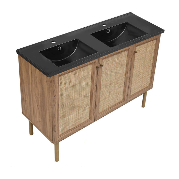 Swiss Madison Classe 48 in. Brown Oak, Double Basin Bathroom Vanity With Black Ceramic Sink Top - SM-BV665DMB