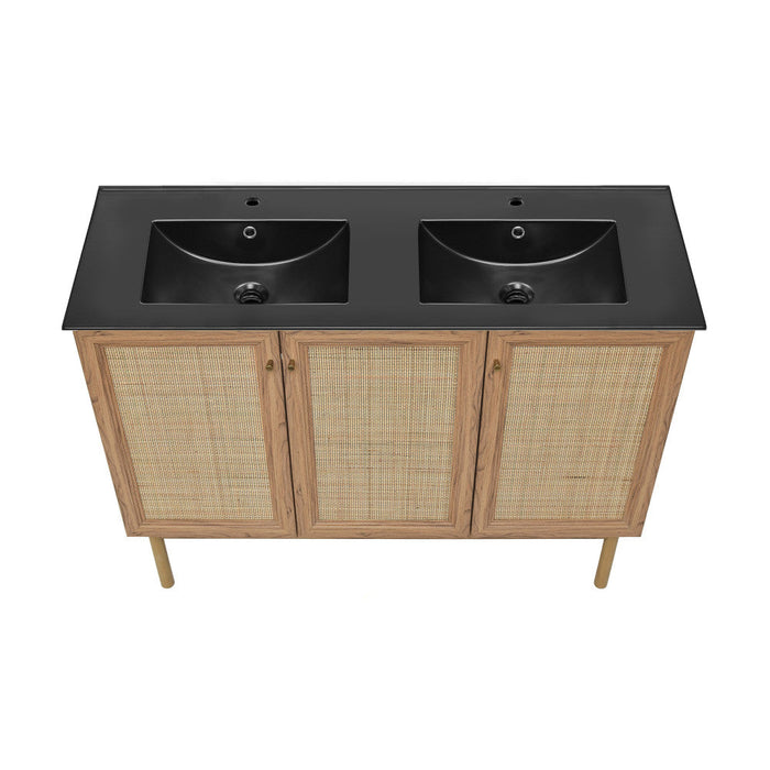 Swiss Madison Classe 48 in. Brown Oak, Double Basin Bathroom Vanity With Black Ceramic Sink Top - SM-BV665DMB