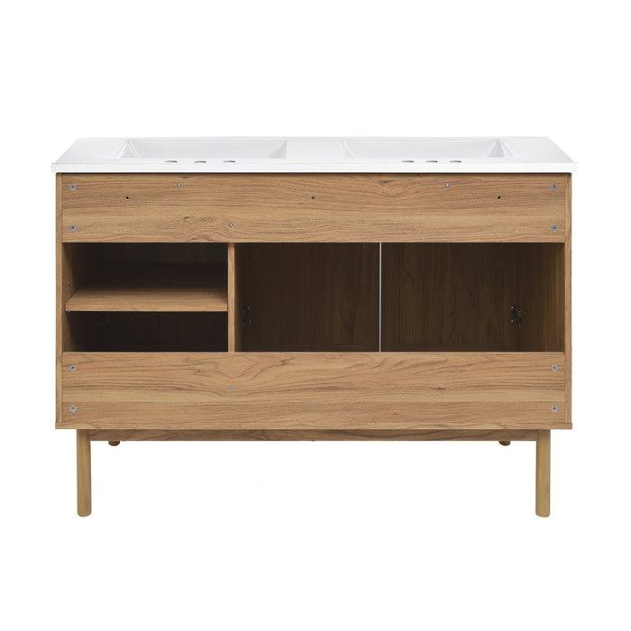 Swiss Madison Classe 48 in. Brown Oak, Double Basin Bathroom Vanity With White, 3-Hole Ceramic Sink Top - SM-BV665D-3