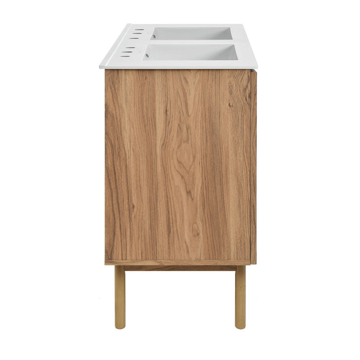 Swiss Madison Classe 48 in. Brown Oak, Double Basin Bathroom Vanity With White, 3-Hole Ceramic Sink Top - SM-BV665D-3