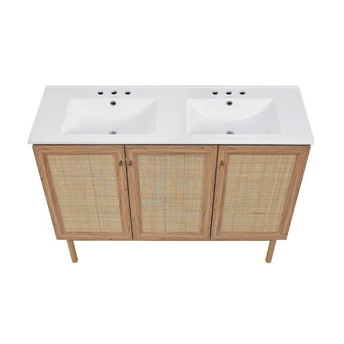 Swiss Madison Classe 48 in. Brown Oak, Double Basin Bathroom Vanity With White, 3-Hole Ceramic Sink Top - SM-BV665D-3