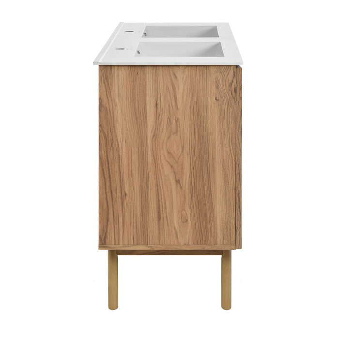 Swiss Madison Classe 48 in. Brown Oak, Double Basin Bathroom Vanity With White Ceramic Sink Top - SM-BV665D