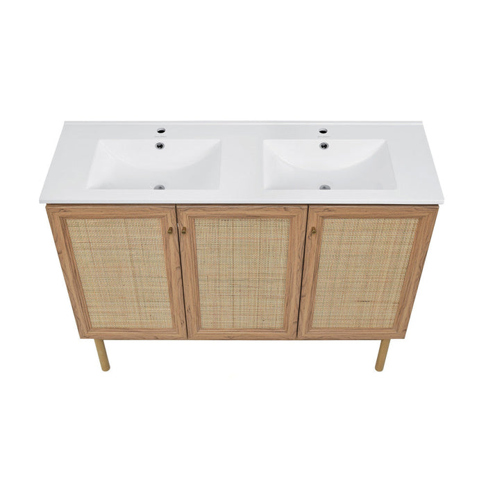 Swiss Madison Classe 48 in. Brown Oak, Double Basin Bathroom Vanity With White Ceramic Sink Top - SM-BV665D