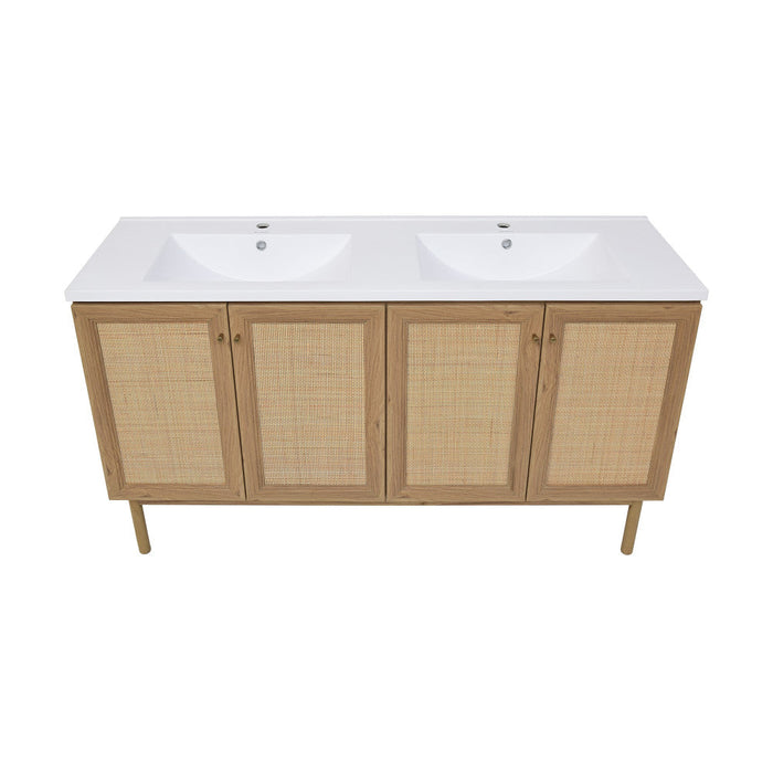 Swiss Madison Classe 59.5 in. Brown Oak Double Sink Bathroom Vanity with Single Hole White Artificial stone Sink Top - SM-BV666