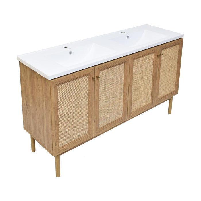 Swiss Madison Classe 59.5 in. Brown Oak Double Sink Bathroom Vanity with Single Hole White Artificial stone Sink Top - SM-BV666