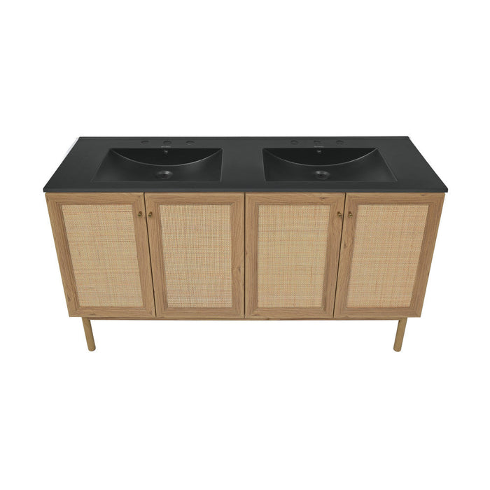 Swiss Madison Classe 60 in. Brown Oak, Double Basin Bathroom Vanity With Black, 3-Hole Artificial Stone Sink Top - SM-BV666D-3MB