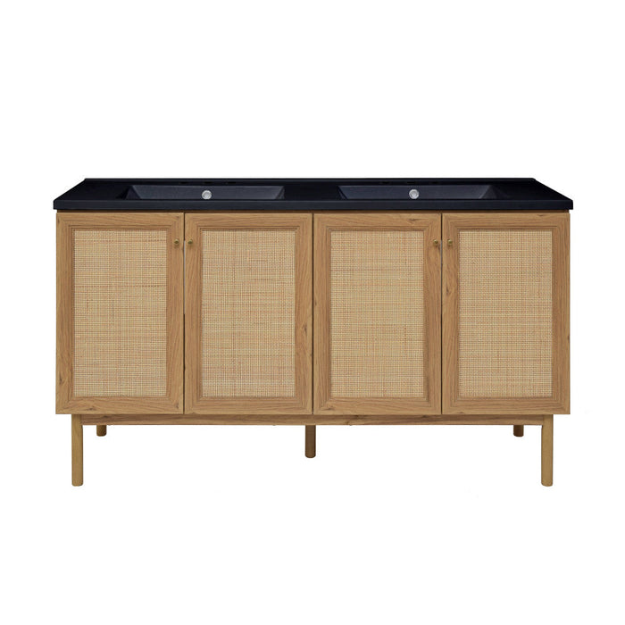 Swiss Madison Classe 60 in. Brown Oak, Double Basin Bathroom Vanity With Black, 3-Hole Artificial Stone Sink Top - SM-BV666D-3MB