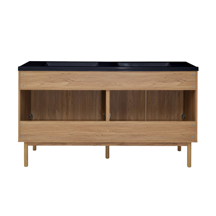 Swiss Madison Classe 60 in. Brown Oak, Double Basin Bathroom Vanity With Black Artificial Stone Sink Top - SM-BV666DMB