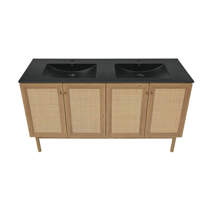 Swiss Madison Classe 60 in. Brown Oak, Double Basin Bathroom Vanity With Black Artificial Stone Sink Top - SM-BV666DMB