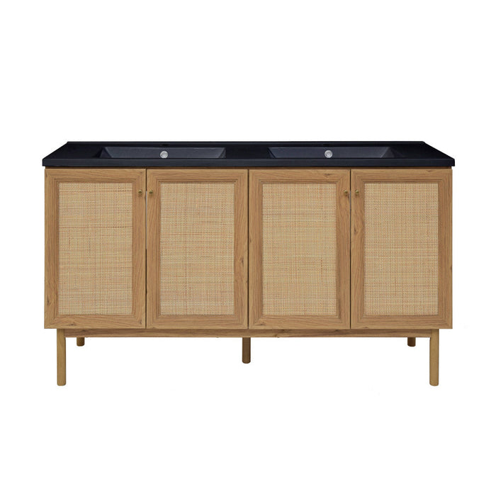 Swiss Madison Classe 60 in. Brown Oak, Double Basin Bathroom Vanity With Black Artificial Stone Sink Top - SM-BV666DMB