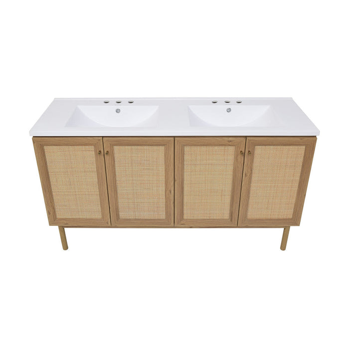 Swiss Madison Classe 60 in. Brown Oak, Double Basin Bathroom Vanity With White, 3-Hole Artificial Stone Sink Top - SM-BV666D-3