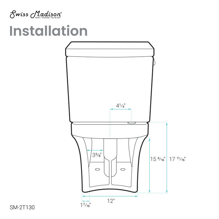 Swiss Madison Classe Two-Piece Elongated Left Side Flush Handle Toilet 1.28 gpf - SM-2T130