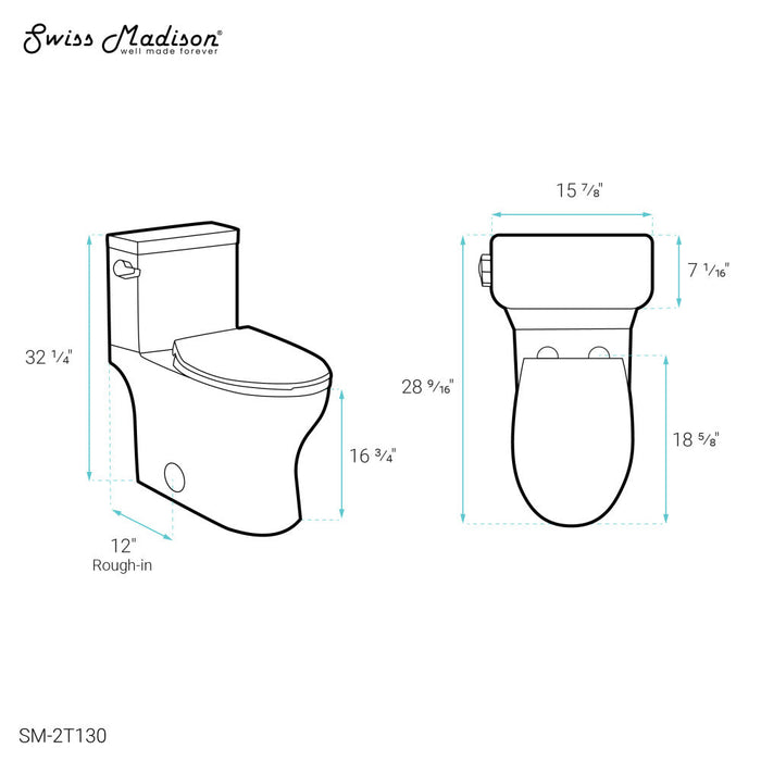 Swiss Madison Classe Two-Piece Elongated Left Side Flush Handle Toilet 1.28 gpf - SM-2T130