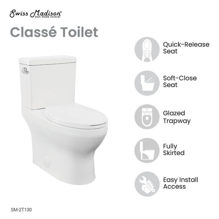 Swiss Madison Classe Two-Piece Elongated Left Side Flush Handle Toilet 1.28 gpf - SM-2T130