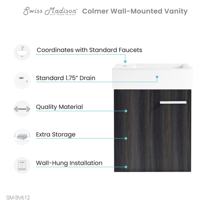 Swiss Madison Colmer 18 Single, Black Walnut, One Cabinet, Bathroom Vanity - SM-BV612