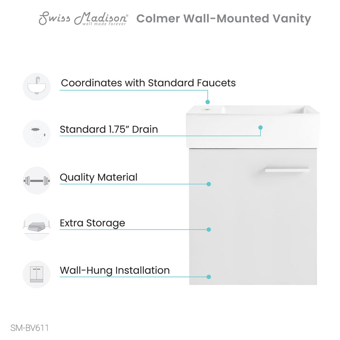 Swiss Madison Colmer 18 Single, White, One Cabinet, Bathroom Vanity - SM-BV611