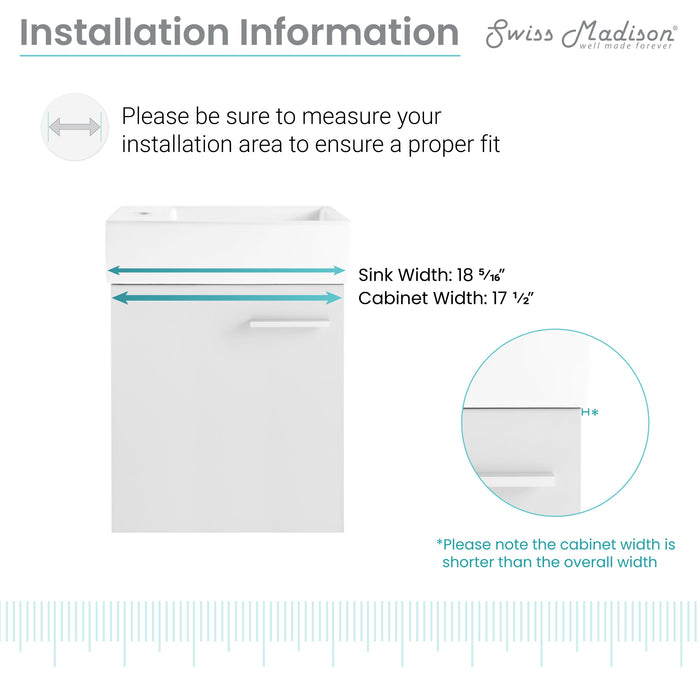 Swiss Madison Colmer 18 Single, White, One Cabinet, Bathroom Vanity - SM-BV611