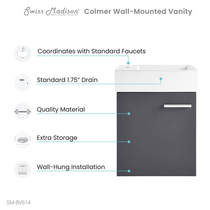 Swiss Madison Colmer 18" Wall-Mounted Bathroom Vanity in Slate - SM-BV614