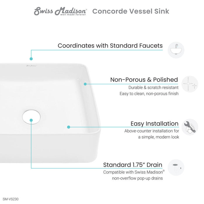 Swiss Madison Concorde 15 Square Ceramic Vessel Sink - SM-VS230