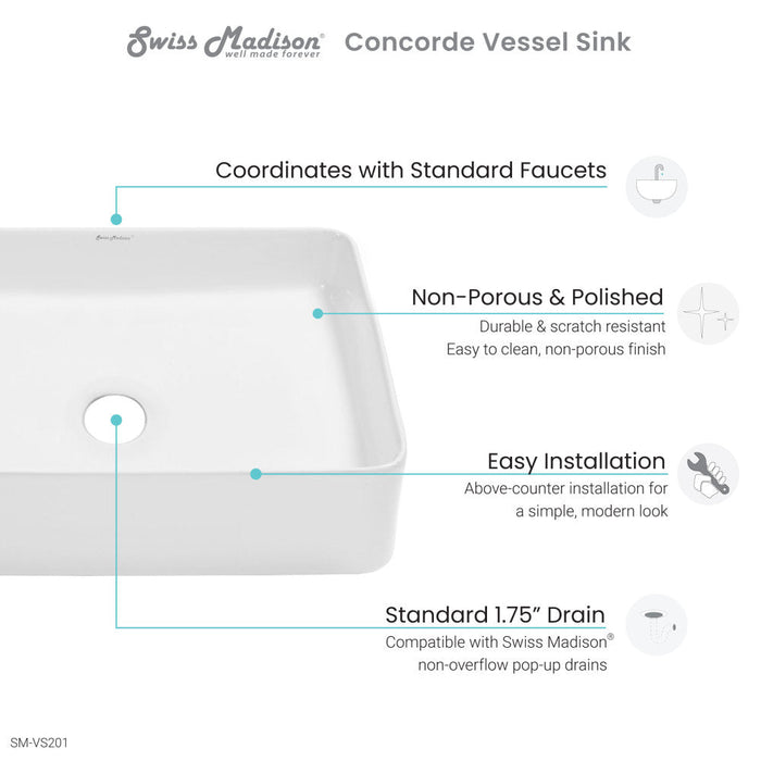 Swiss Madison Concorde 19 Rectangle Ceramic Vessel Sink - SM-VS201