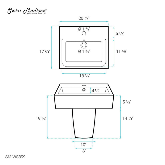 Swiss Madison Concorde 21" Two-Piece Wall-Mount Bathroom Sink - SM-WS399