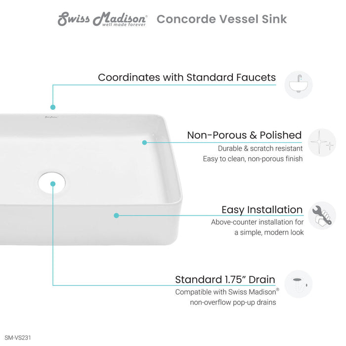 Swiss Madison Concorde 24 Rectangle Ceramic Vessel Sink - SM-VS231