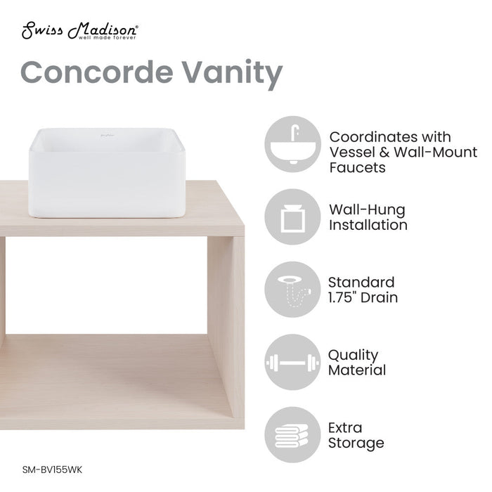 Swiss Madison Concorde 24'' Wall-Hung Vanity In White Oak - SM-BV155WK