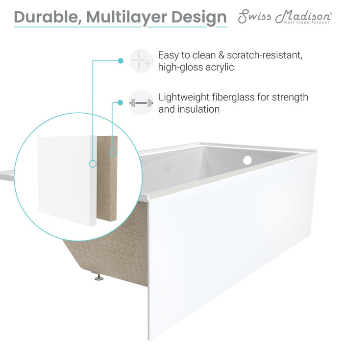 Swiss Madison Concorde 60" x 32" Acrylic Glossy White, Alcove, Integral, Left-Hand Drain, Apron Bathtub - SM-AB561