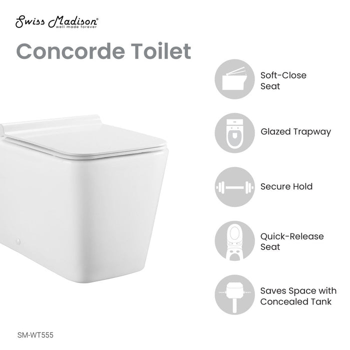 Swiss Madison Concorde Back-to-Wall Square Toilet Bowl - SM-WT555