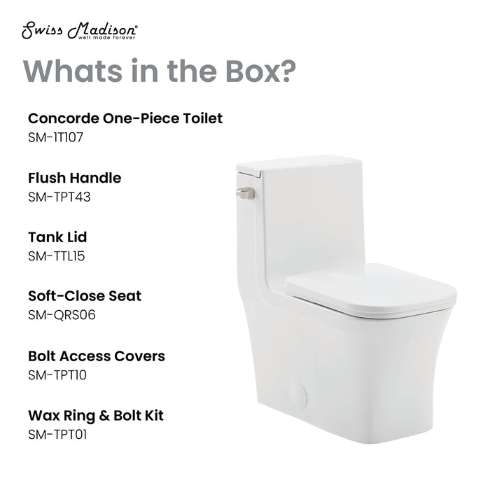 Swiss Madison Concorde One-Piece Square Left Side Flush Handle Toilet 1.28 gpf - SM-1T107