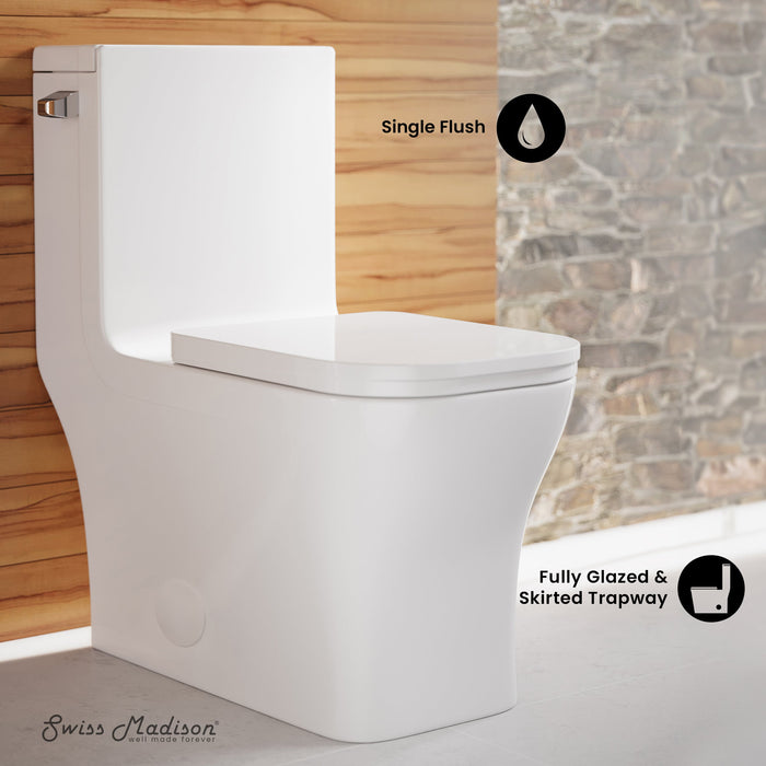 Swiss Madison Concorde One-Piece Square Left Side Flush Handle Toilet 1.28 gpf - SM-1T107