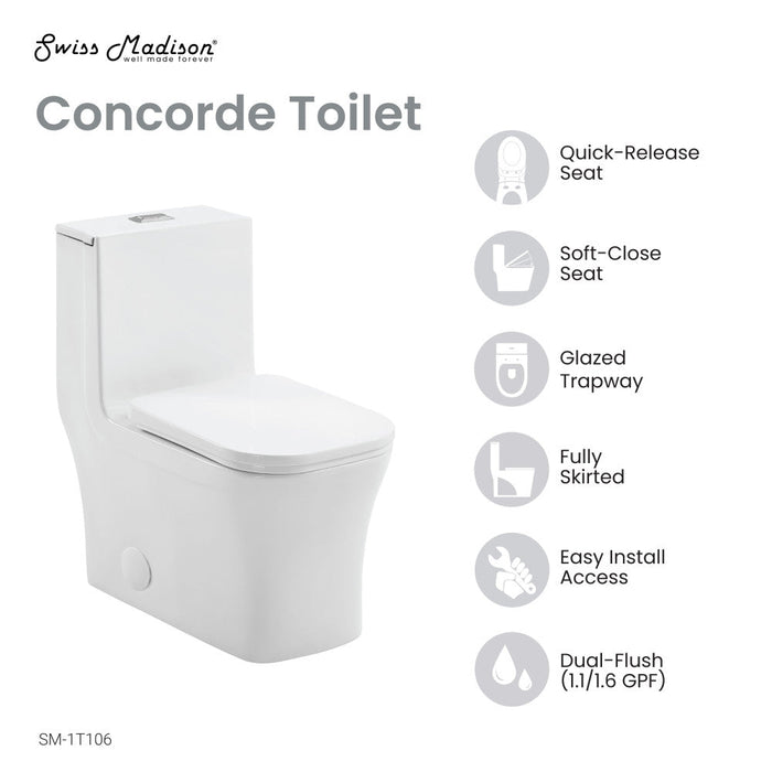 Swiss Madison Concorde One-Piece Square Toilet Dual-Flush 1.1/1.6 gpf - SM-1T106